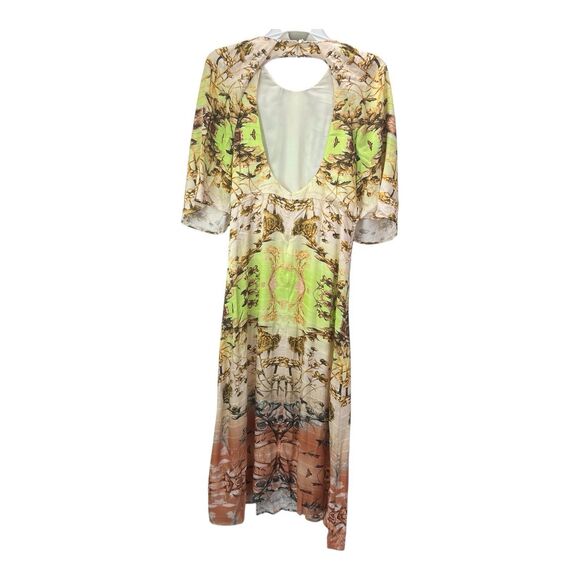 Karen Millen Mirrored Tulipa Print Satin Maxi Dress Sz 12 Cut Out Back - Picture 4 of 11